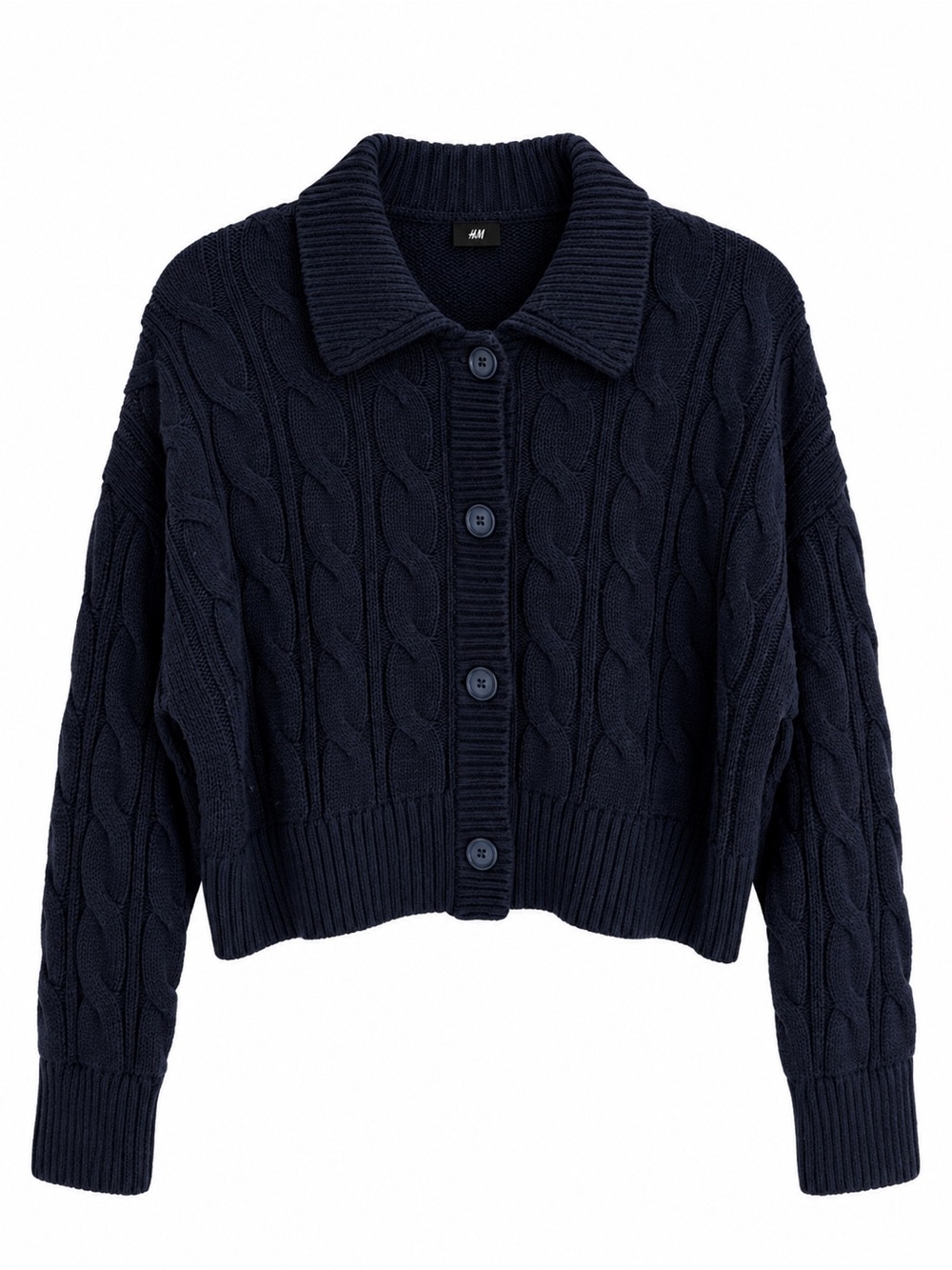 H&M Dark Navy Cable-Knit Button Cardigan